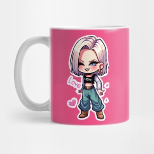 Cute Contrasts: Chibi Android 18 Sticker Mug